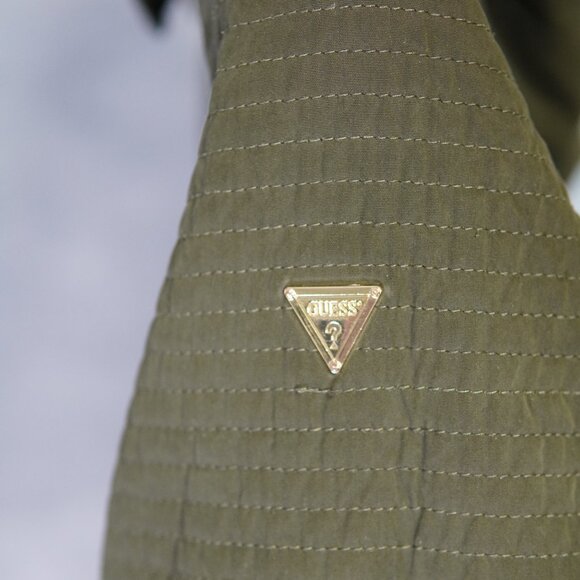 GUESS Women’s Hooded Parka – Quilted Design – Two-Tone Green with Gold Accents - Picture 5 of 9